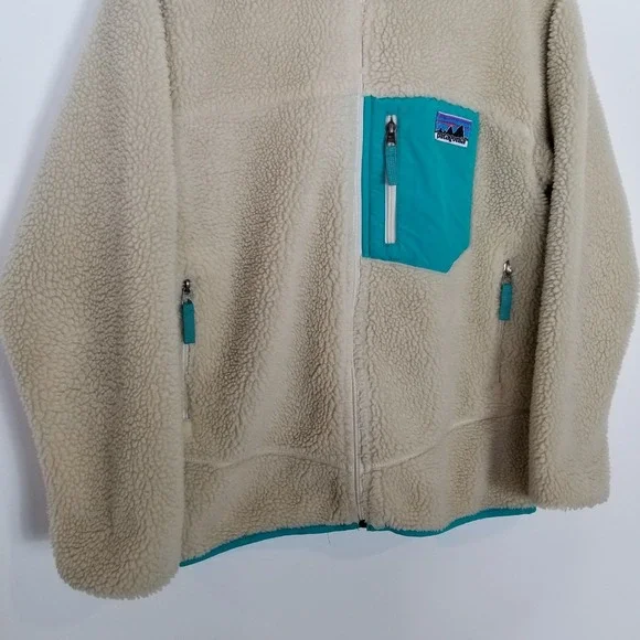 Patagonia Classic Retro-X Fleece Jacket Kids XL 14 Beige Teal Zip up Outdoor